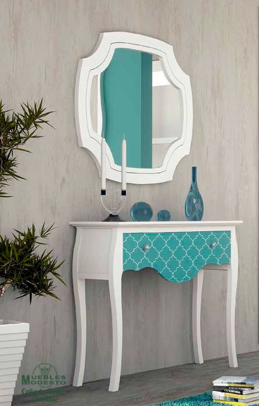 Mueble Recibidor blanco y Azul turquesa