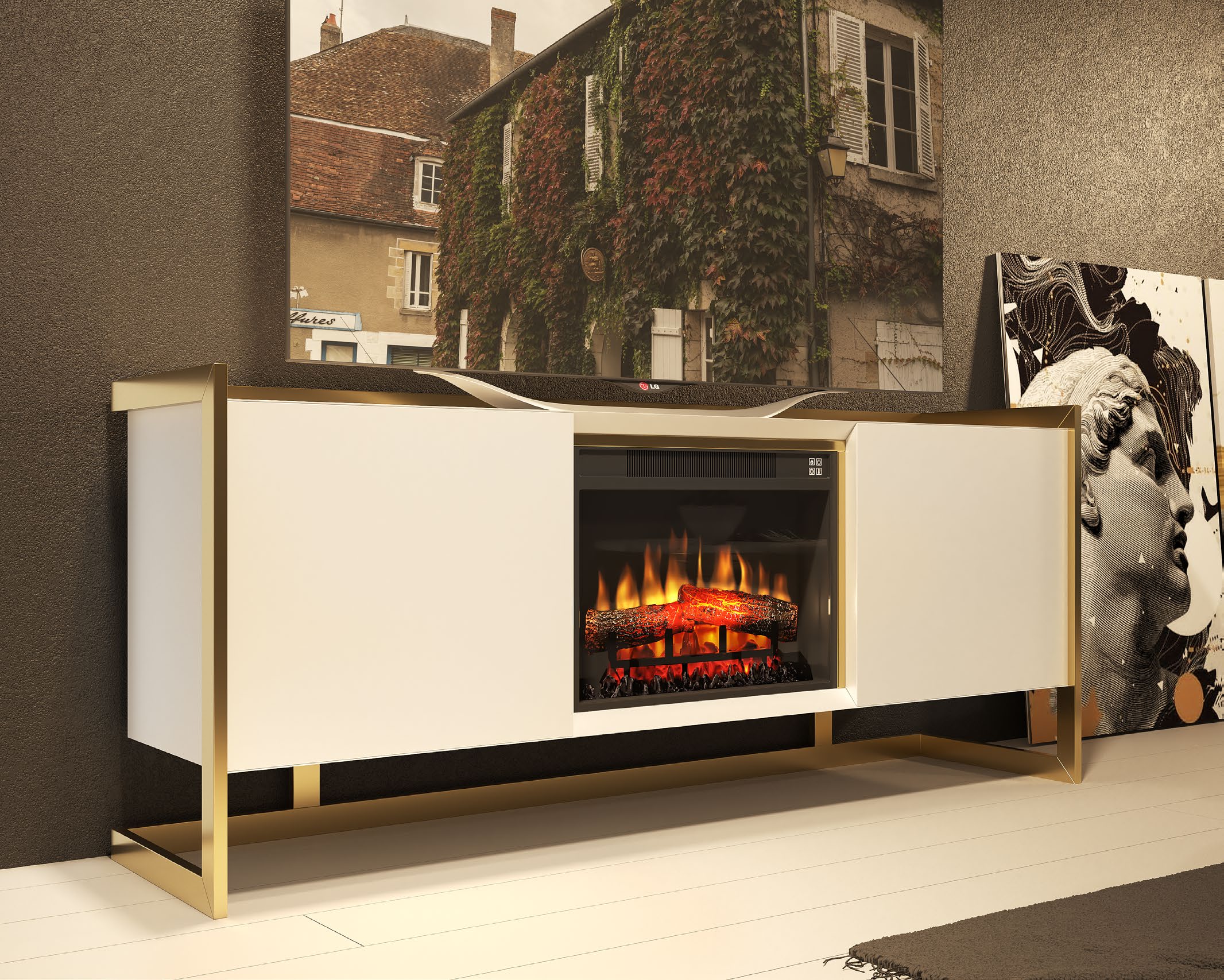 Muebles de TV con chimenea eléctrica integrada-Muebles Modesto