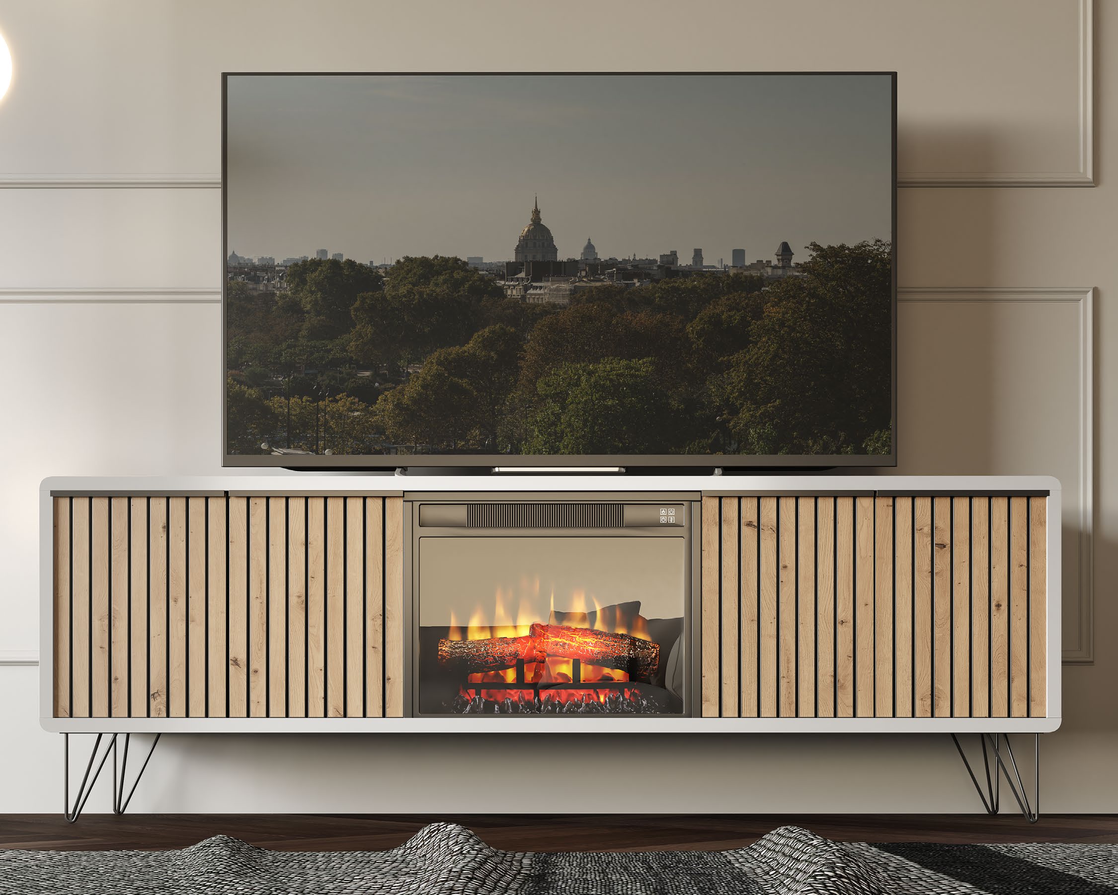Muebles de TV con chimenea eléctrica integrada-Muebles Modesto