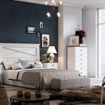 Dormitorio vintage color roble blanco, con cabecero y mesitas de noche Dormitorio vintage color roble blanco y mesitas de noche