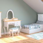 Dormitorio vintage individual color blanco, con tocador y banqueta Dormitorio vintage individual color blanco