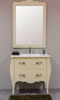 R03 - Mueble de baño retro de 80 de cajones con espejo modelo rin. Color beige. Mueble de baño retro