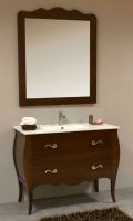 R01 - Mueble de baño isabelino de 100 de cajones con espejo modelo rin. Color nogal oscuro. Mueble de bano isabelino
