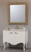 TA02 - Mueble de baño neoclásico de dos puertas de 100. Mueble color blanco. Espejo modelo marquetería plateado viejo. Mueble baño neoclásico puertas blanco