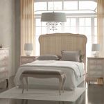 Dormitorio isabelino personalizable en colores, tiradores y tapizado. Dormitorio isabelino cabecero rejilla madera blanco beige