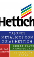 Cajones metálicos con guías Hettich de cierre suave amortiguado y extracción total.