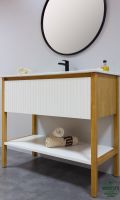 Mueble de baño Göta con frentes rayados estilo nórdico roble blanco