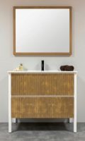 Mueble de baño Göta de dos cajones con frentes rayados estilo nórdico. Cajones color bambú, casco color blanco. Mueble-bano-nordico-cajones